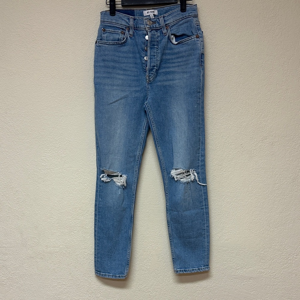 Re/done womans Light Blue Distressed Ankle Jeans size 26